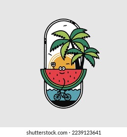 Watermelon cute cartoon character vector illustration
