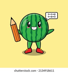 Watermelon cute cartoon clever student with pencil style design