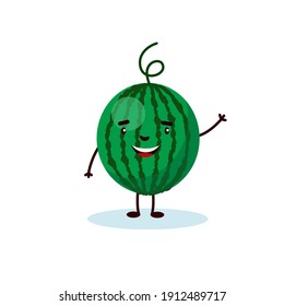 watermelon cute character, illustration for kids in cartoon style isolated on white background
