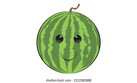 Watermelon cute character. Watermelon smile sticker. Smiling foods with faces
