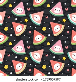 Watermelon Cute Face Seamless Pattern Background, Vector illustration