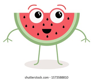 Watermelon cute face vector. Fruit illustration.
