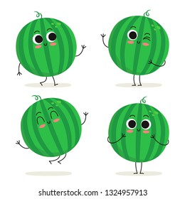 Watermelon. Cute fruit vector character set isolated on white