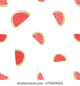 Watermelon cute seamless pattern for summer design. Simple hand drawn vector illustration.