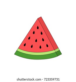 Watermelon cute vector illustration, fresh slice of watermelon graphic print, isolated on white background.