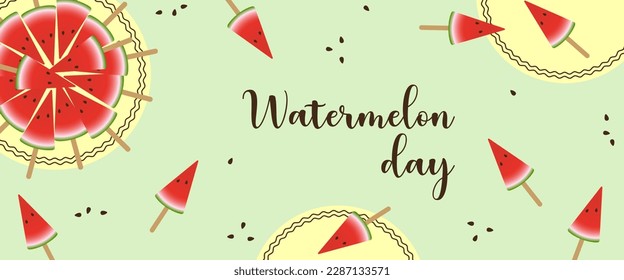 Watermelon Day banner poster horizontal, inscription. Vector illustration