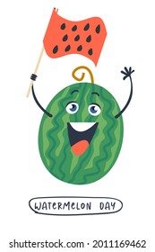 Watermelon Day. Festive fun vector clipart. Template for a postcard, poster, invitation.