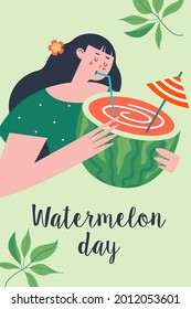 Wassermelontag. Fest lustige Vektorklammer-Kunst. Vorlage für eine Postkarte, Poster, Einladung.