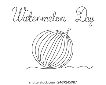 Watermelon Day. Holiday.abstract watermelon, logo,continuous single line art hand drawing sketch