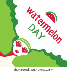 Watermelon Day poster. Fancy Hand drawn cartoon design element. Beautiful young woman with red watermelon sunglasses retro pop art style. Summer national holiday banner template vector illustration