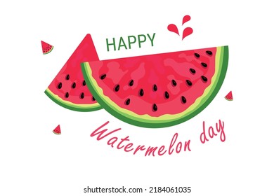 Watermelon Day. the third of August. Leaflet, poster, banner, postcard, brochure design template. Slices of watermelon. The texture of a watermelon with bones. The name of the event. Vector 