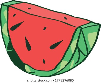 Watermelon Doodle, hand drawn vector in bright cartoon style doodle sicker