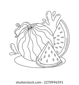 Watermelon doodle Vector illustration coloring book for Kids