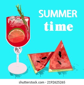 Watermelon drink cocktail vector. Summer tropic juicy beverage poster