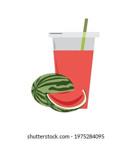 Watermelon and drink cup flat design vector