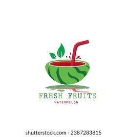 watermelon drink logo, bowl design, vector illustration