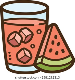 Watermelon drink vector doodle illustration and graphic