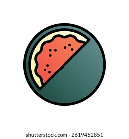 Watermelon. Editable vector icon, coloured with outlined stroke.