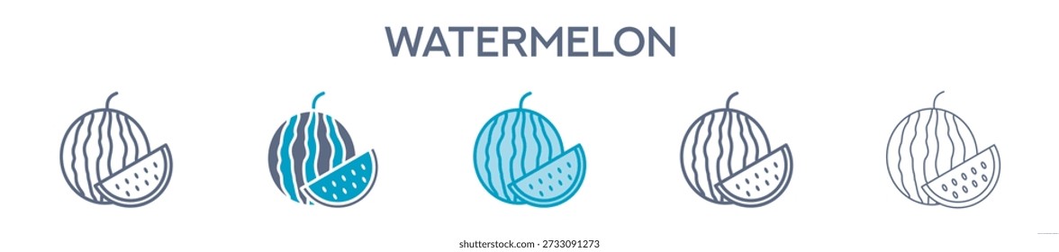 Elemento de melancia para design gráfico - multi estilos. Ícones de linha para frutas frescas e comida de verão
