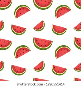 Watermelon Emoji Pattern. Red Food With Pink Flesh and Black Seeds Seamless Background Symbols. Silhouette Emoticon Summer Agriculture Vector.