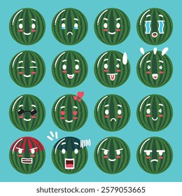 a Watermelon emoticon set for a sticker, design element, or emoji project