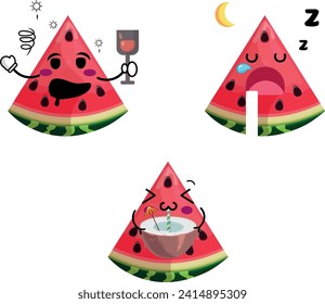 watermelon emoticons set vector design