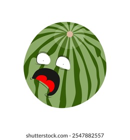 Watermelon. Emotions. Stickers. Memes. The round watermelon is afraid