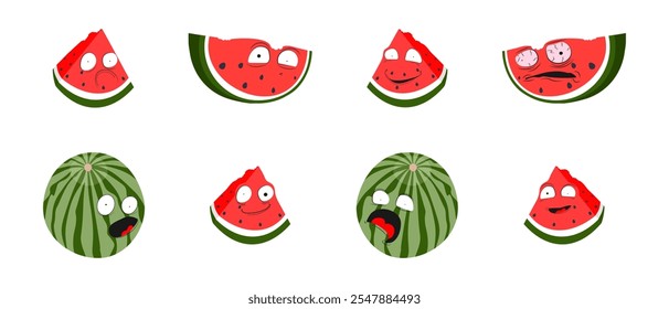 Watermelon. Emotions. Stickers. Memes. Set of vector illustrations