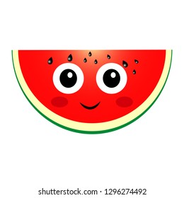 Watermelon with eyes icon on a white background. Fruit cartoon character vector illustration.