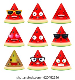 watermelon face, emojis,emotion,happy,summer,vector illustration
