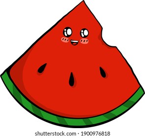 Watermelon with a face, illustration, vector on a white background.