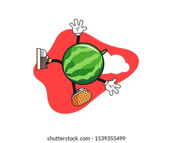 Watermelon fall from sky cartoon. Mascot Character vector.