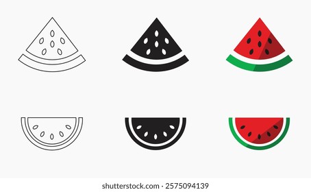 watermelon Filled and stroke vector, flat icons set for apps and web ui designs., icon symbol, watermelon slice, Isolated vector design, editable stroke