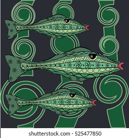 Watermelon fish underwater on algae.