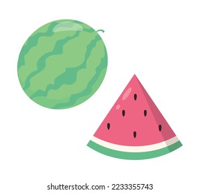 Watermelon flat cartoon vector illustration. Vegetarian and ecology food. Healthy food. Sweet water melon. Tropical fruits. White background