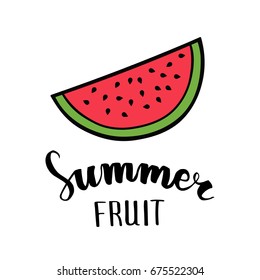Watermelon flat icon, symbol of summer, hand lettering