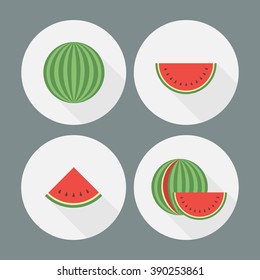 Watermelon. Flat icons. Vector set.