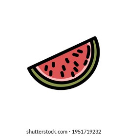 Watermelon flat outlined icon. Vector fruit logo isolated on white background. Vegetarian food symbol, media glyph for web