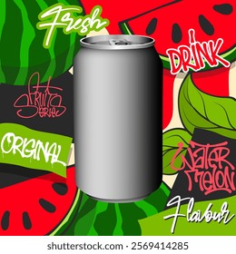 Watermelon flavored canned drink mockup template