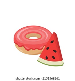 Watermelon flavored donut isolated on white background, delicious dessert, sweet icing