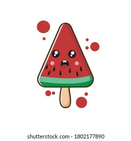 Watermelon flavored ice cream with confused emoticons, a cute vector suitable for wallpaper collections or printing as t-shirts

