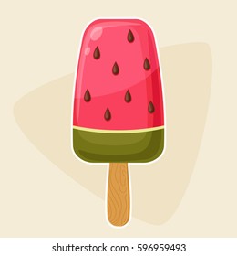 Watermelon flavored ice cream. Watermelon popsicle. Vector art. Eps 10