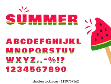 Watermelon Font, Summer Alphabet And Numbers. Vector Illustration