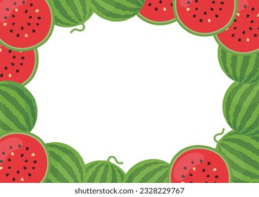 Watermelon frame with watermelons on white background. Vector illustration.