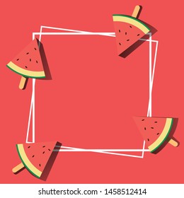 Watermelon and frames on a red background