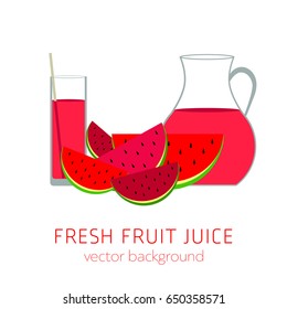 Watermelon fresh fruit juice, vector background, healthy eating, postcard