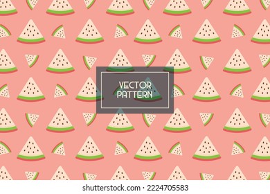 Watermelon fresh fruit quarter half food with seeds abstract vector seamless repeat pink pattern