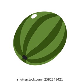 Watermelon, fresh fruit. Refreshing summer seasonal water melon. Sweet ripe tropical berry with striped rind, healthy vitamin food icon. Flat vector illustration isolated on white background