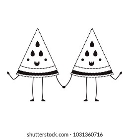 watermelon fresh fruit slice couple kawaii characters