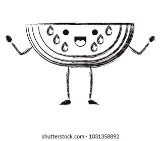 watermelon fresh fruit slice kawaii character